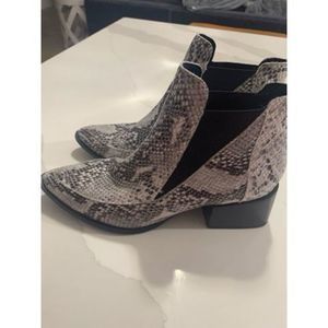 Snakeskin block heel booties 8
